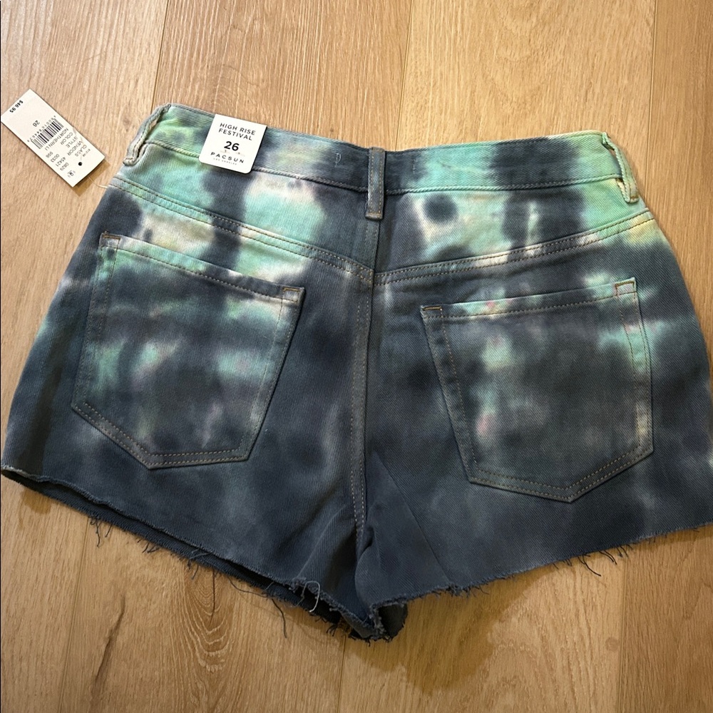 PacSun High Rise Festival Tie-Dye Denim Shorts